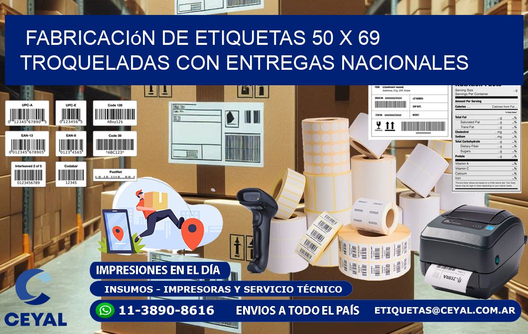 Fabricación de etiquetas 50 x 69 troqueladas con entregas nacionales