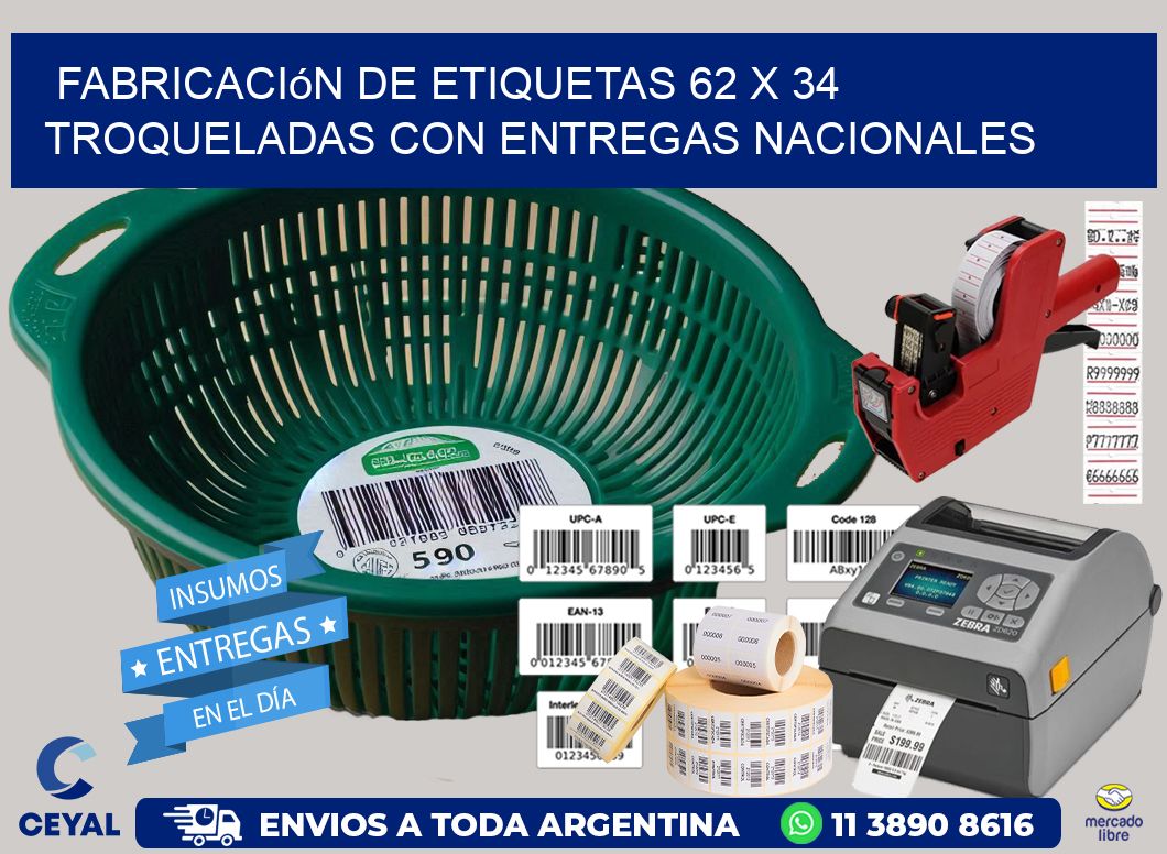 Fabricación de etiquetas 62 x 34 troqueladas con entregas nacionales