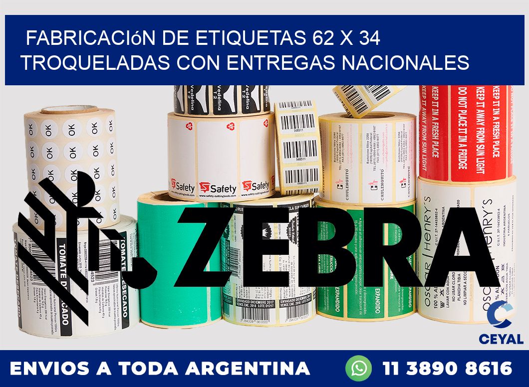 Fabricación de etiquetas 62 x 34 troqueladas con entregas nacionales
