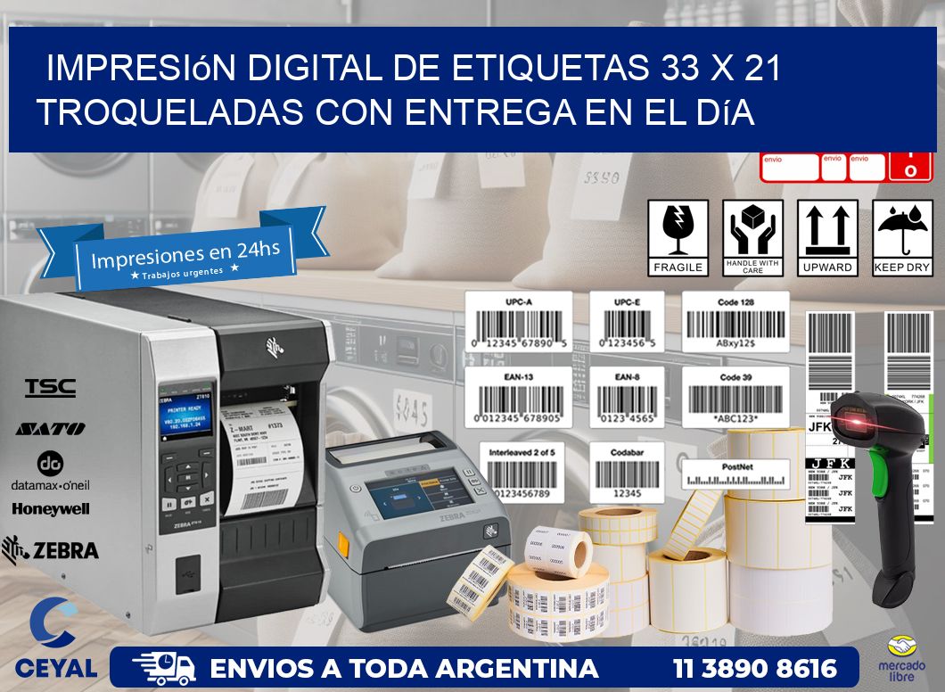 Impresión digital de etiquetas 33 x 21 troqueladas con entrega en el día