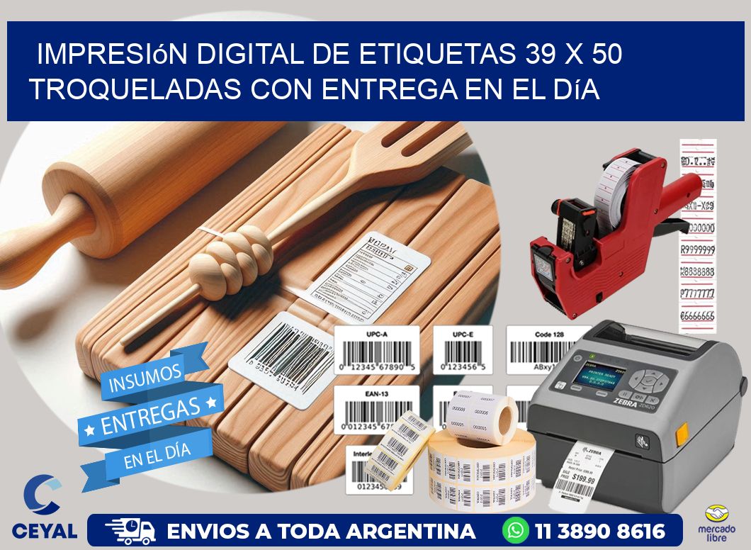 Impresión digital de etiquetas 39 x 50 troqueladas con entrega en el día