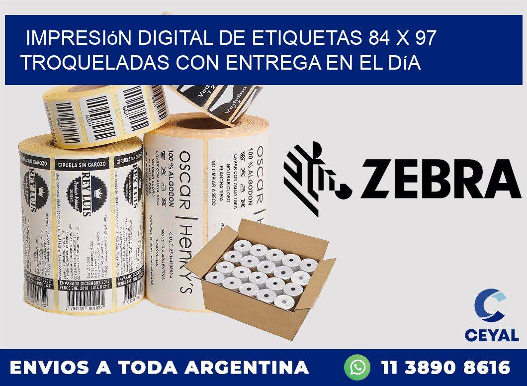 Impresión digital de etiquetas 84 x 97 troqueladas con entrega en el día