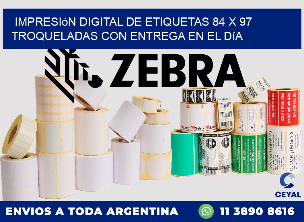Impresión digital de etiquetas 84 x 97 troqueladas con entrega en el día
