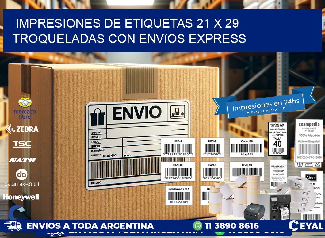 Impresiones de etiquetas 21 x 29 troqueladas con envíos express