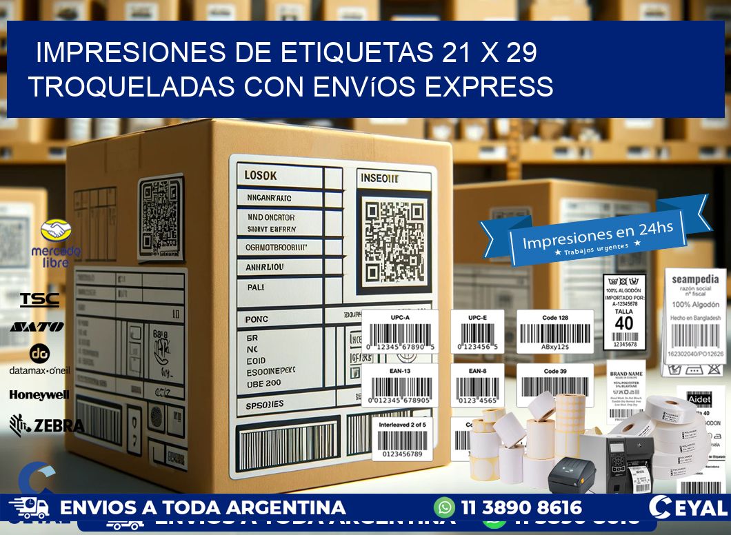 Impresiones de etiquetas 21 x 29 troqueladas con envíos express