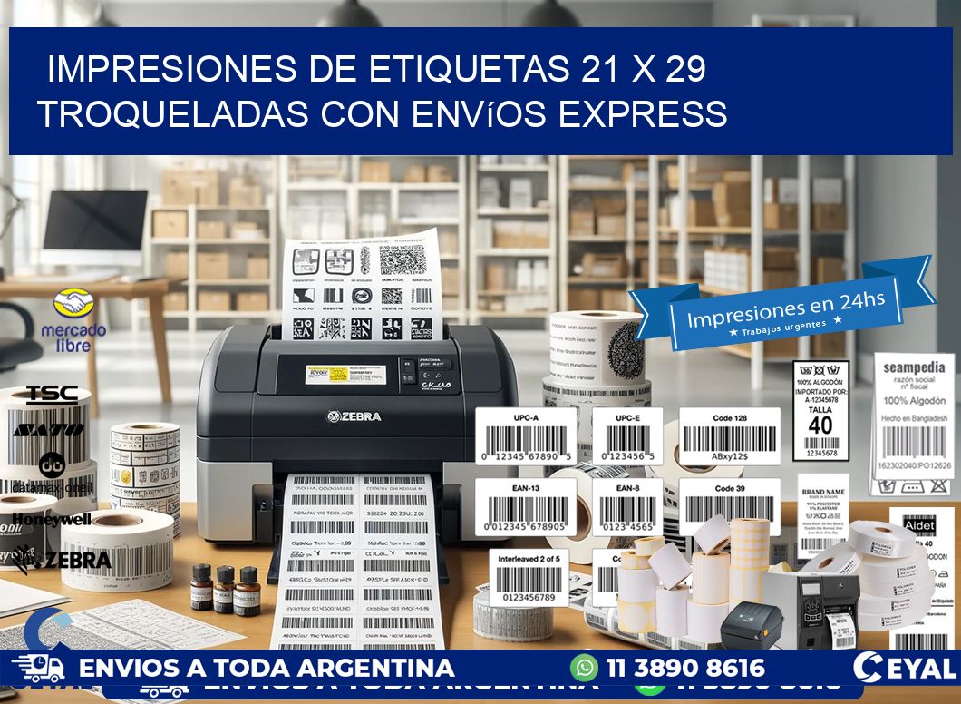 Impresiones de etiquetas 21 x 29 troqueladas con envíos express