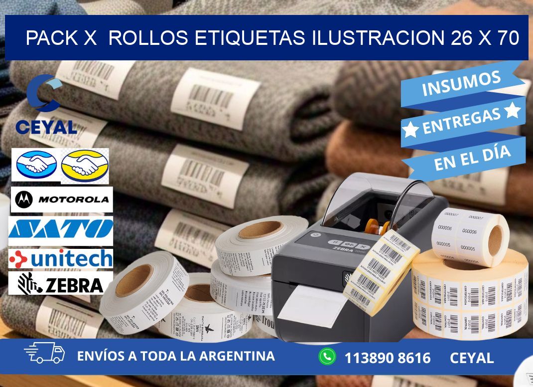 Pack X  Rollos Etiquetas Ilustracion 26 x 70