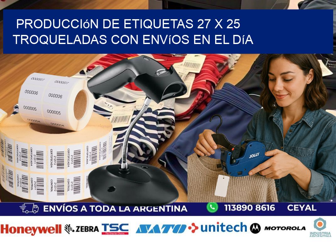 Producción de etiquetas 27 x 25 troqueladas con envíos en el día