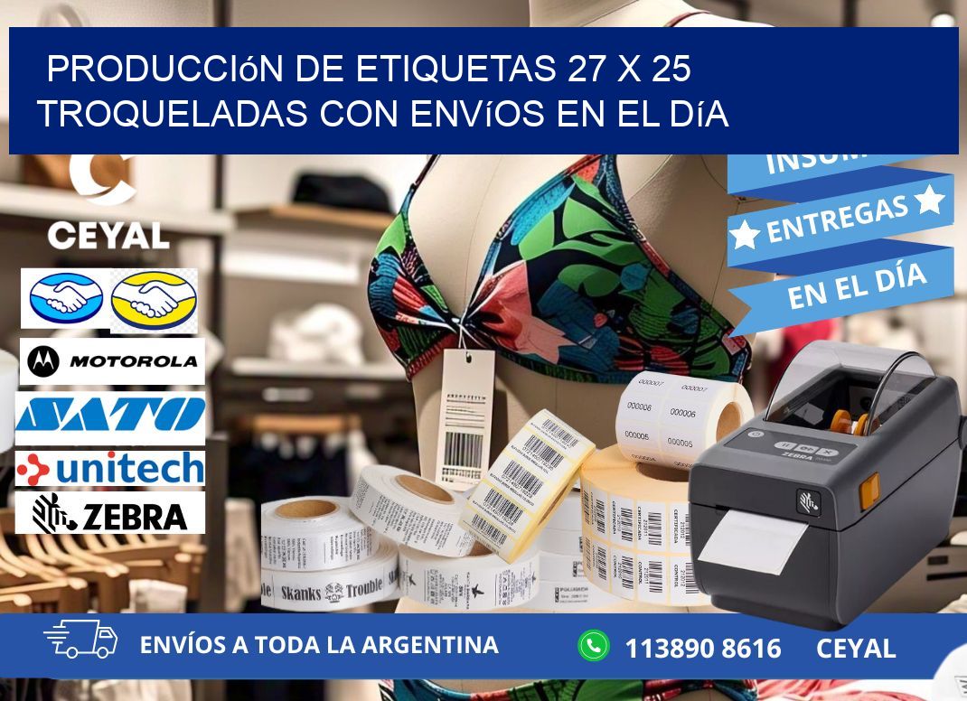 Producción de etiquetas 27 x 25 troqueladas con envíos en el día