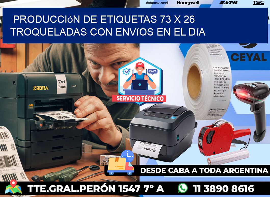 Producción de etiquetas 73 x 26 troqueladas con envíos en el día