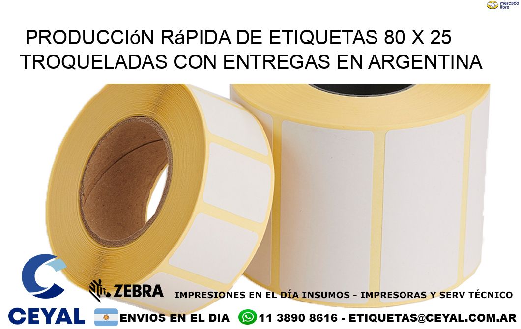 Producción rápida de etiquetas 80 x 25 troqueladas con entregas en Argentina