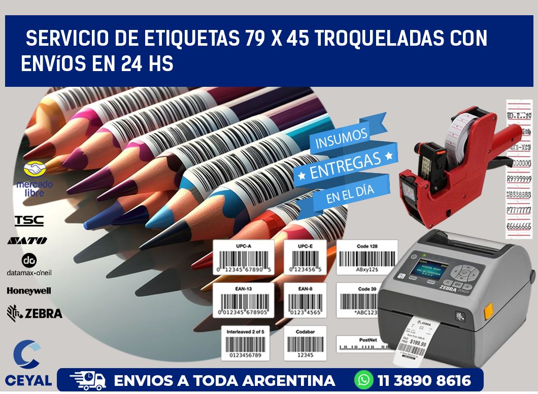Servicio de etiquetas 79 x 45 troqueladas con envíos en 24 hs