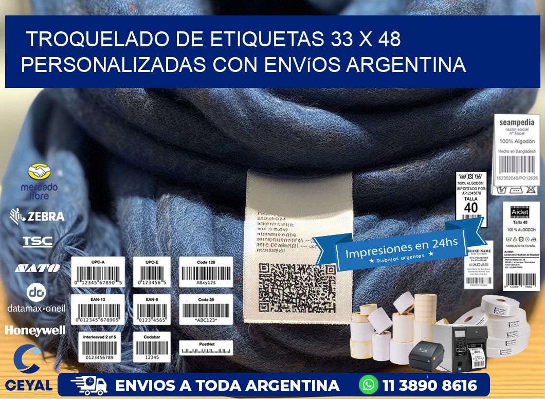 Troquelado de etiquetas 33 x 48 personalizadas con envíos Argentina