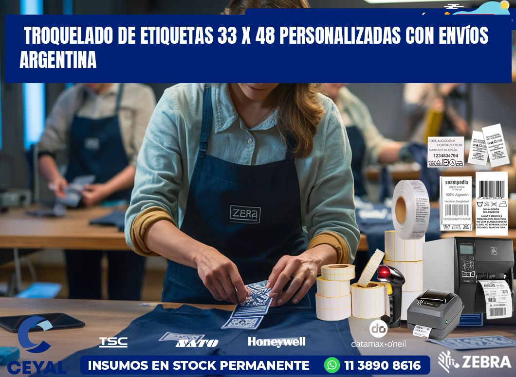 Troquelado de etiquetas 33 x 48 personalizadas con envíos Argentina