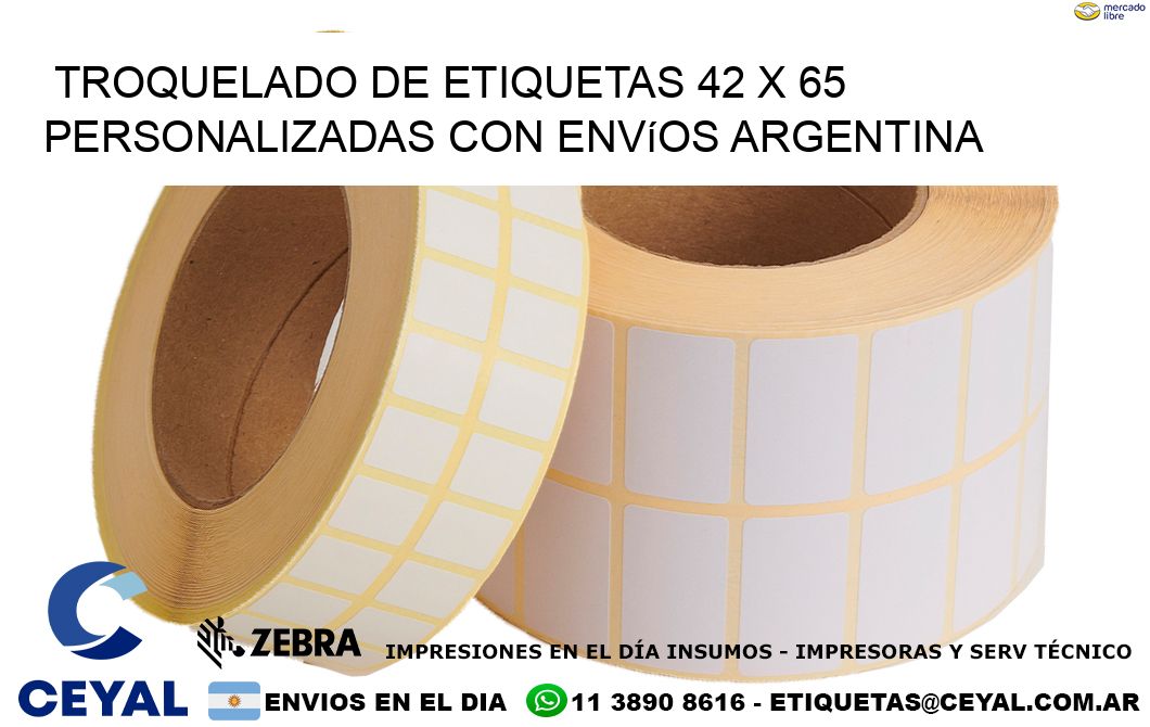 Troquelado de etiquetas 42 x 65 personalizadas con envíos Argentina