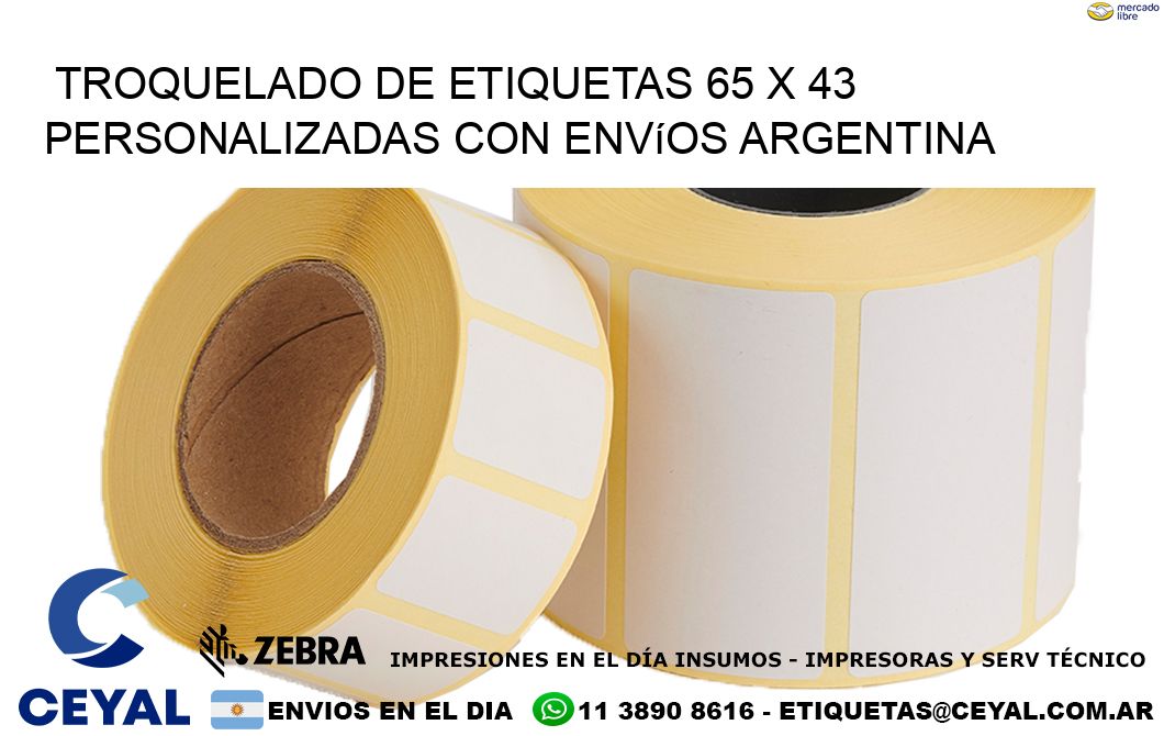 Troquelado de etiquetas 65 x 43 personalizadas con envíos Argentina
