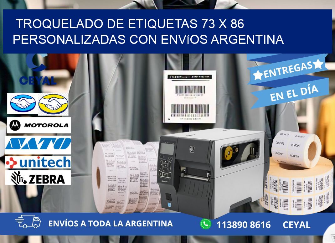 Troquelado de etiquetas 73 x 86 personalizadas con envíos Argentina