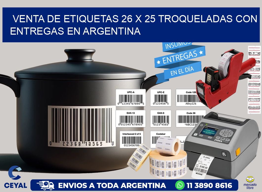 Venta de etiquetas 26 x 25 troqueladas con entregas en Argentina