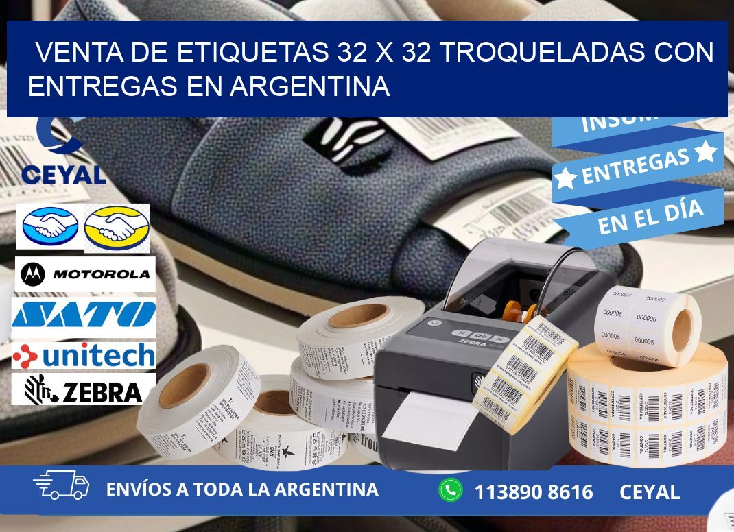 Venta de etiquetas 32 x 32 troqueladas con entregas en Argentina