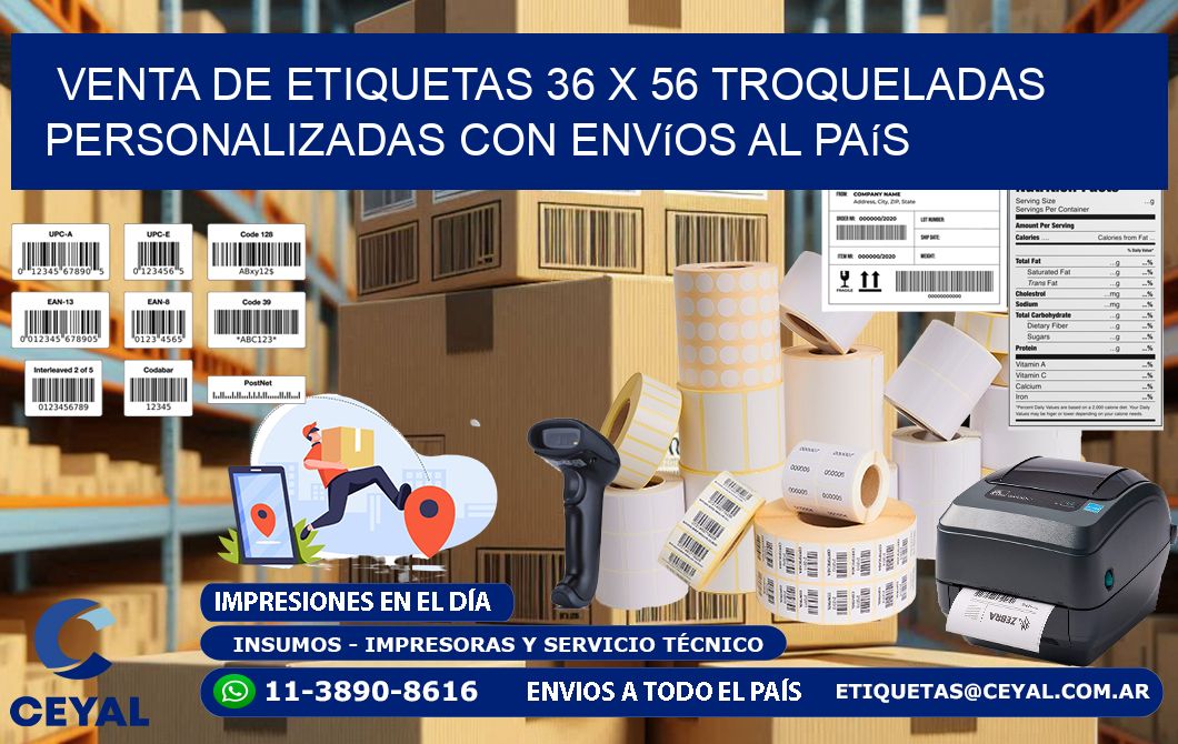 Venta de etiquetas 36 x 56 troqueladas personalizadas con envíos al país