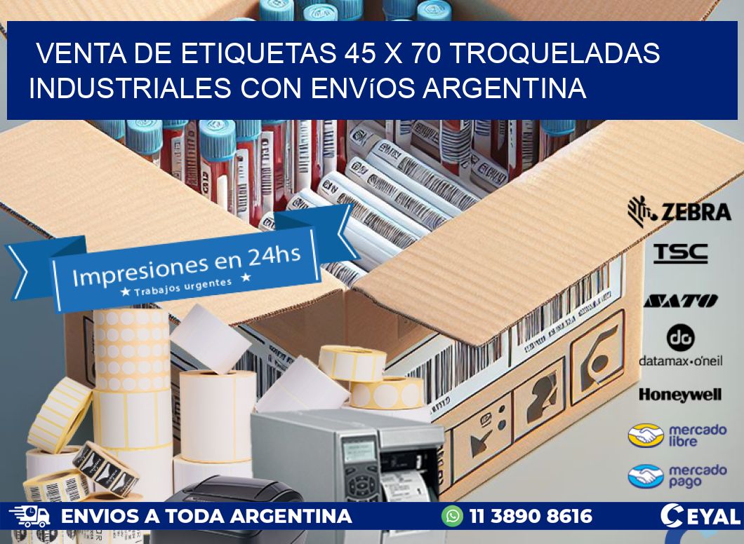 Venta de etiquetas 45 x 70 troqueladas industriales con envíos Argentina