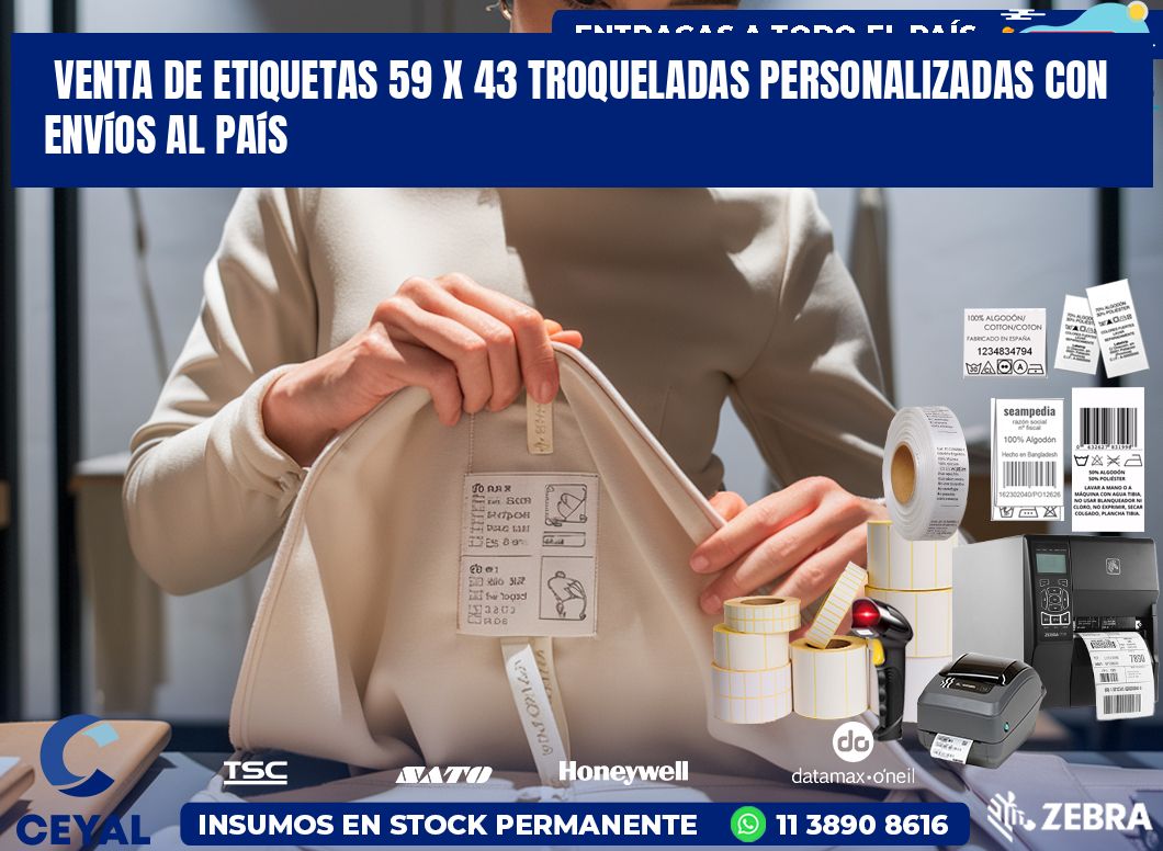 Venta de etiquetas 59 x 43 troqueladas personalizadas con envíos al país