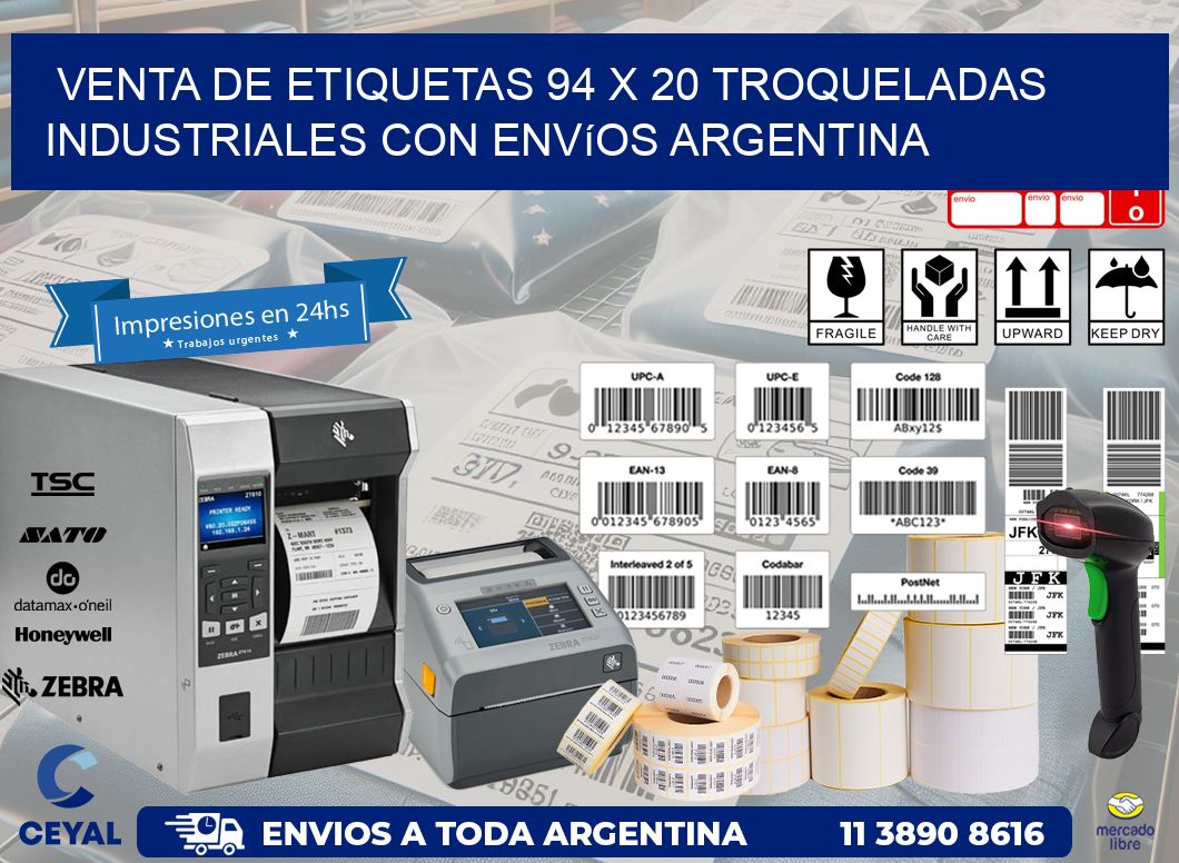 Venta de etiquetas 94 x 20 troqueladas industriales con envíos Argentina