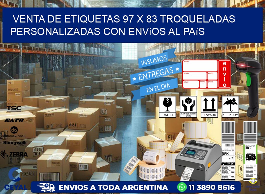 Venta de etiquetas 97 x 83 troqueladas personalizadas con envíos al país