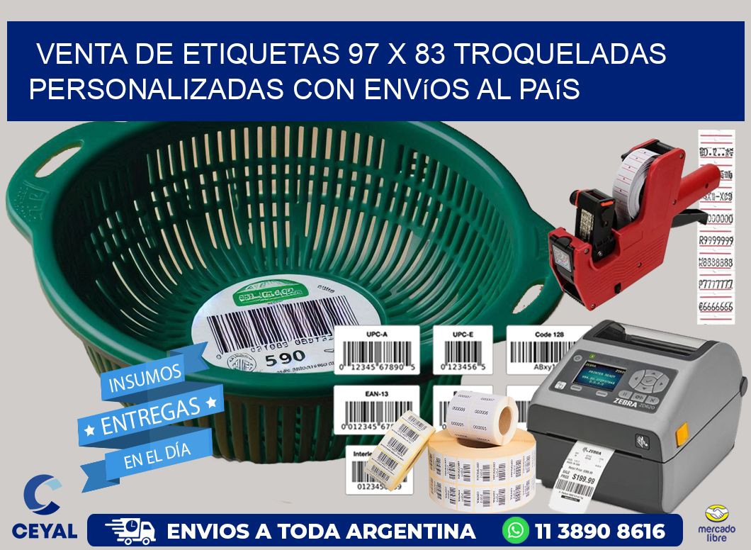 Venta de etiquetas 97 x 83 troqueladas personalizadas con envíos al país
