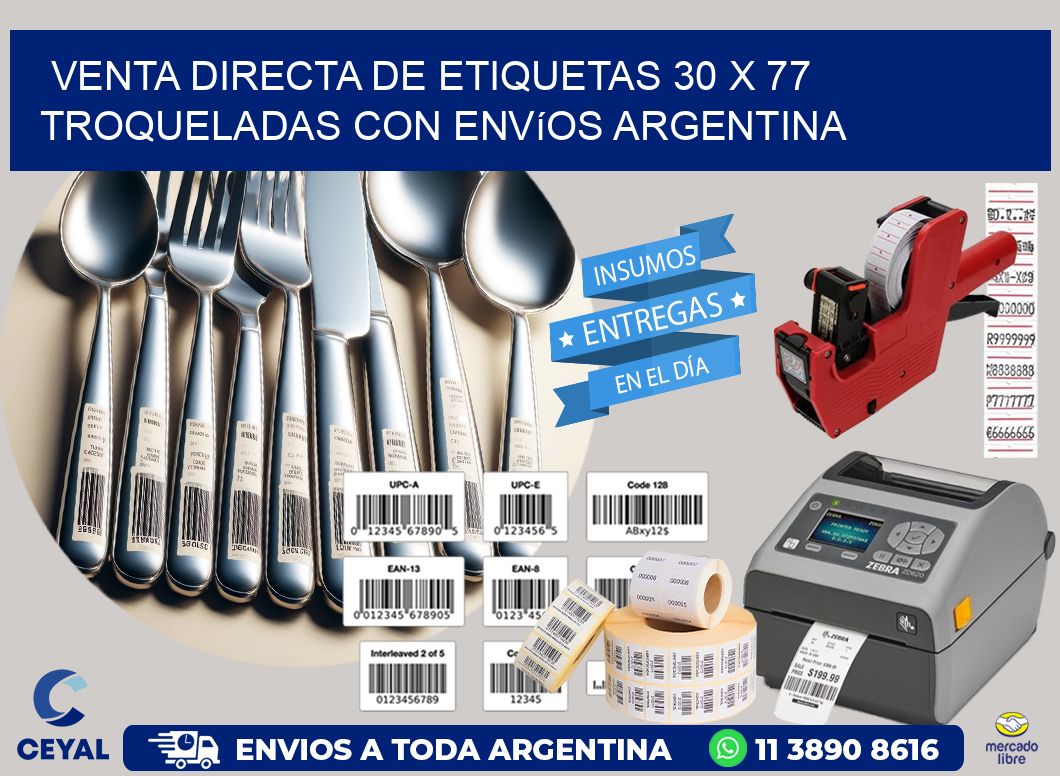 Venta directa de etiquetas 30 x 77 troqueladas con envíos Argentina