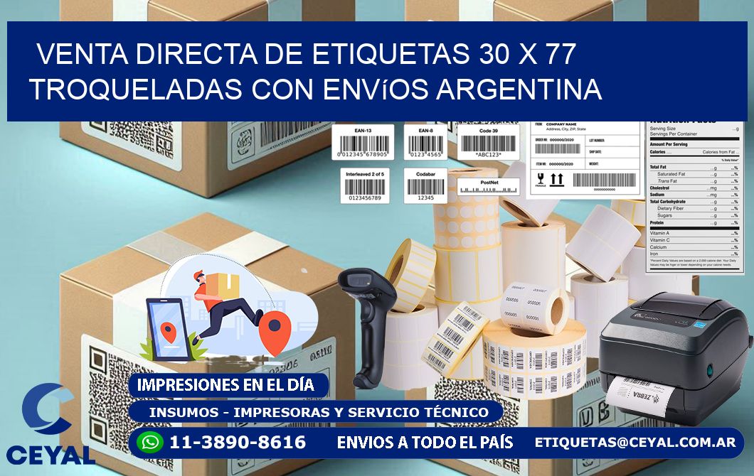 Venta directa de etiquetas 30 x 77 troqueladas con envíos Argentina
