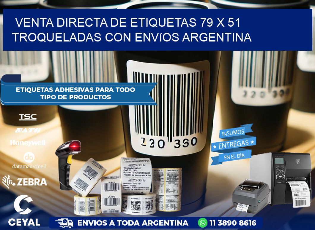 Venta directa de etiquetas 79 x 51 troqueladas con envíos Argentina
