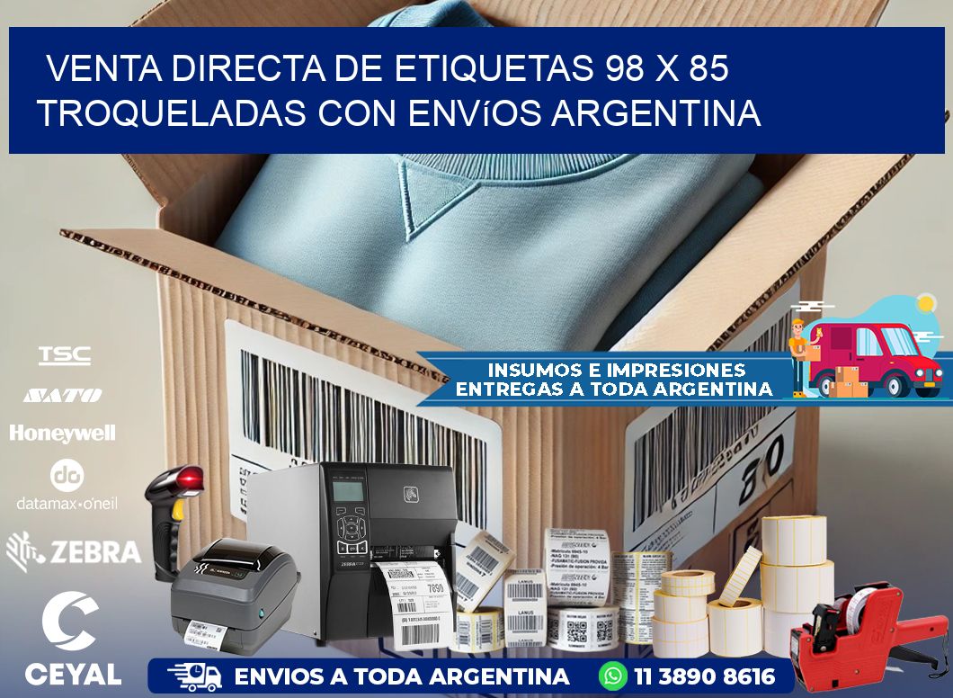 Venta directa de etiquetas 98 x 85 troqueladas con envíos Argentina
