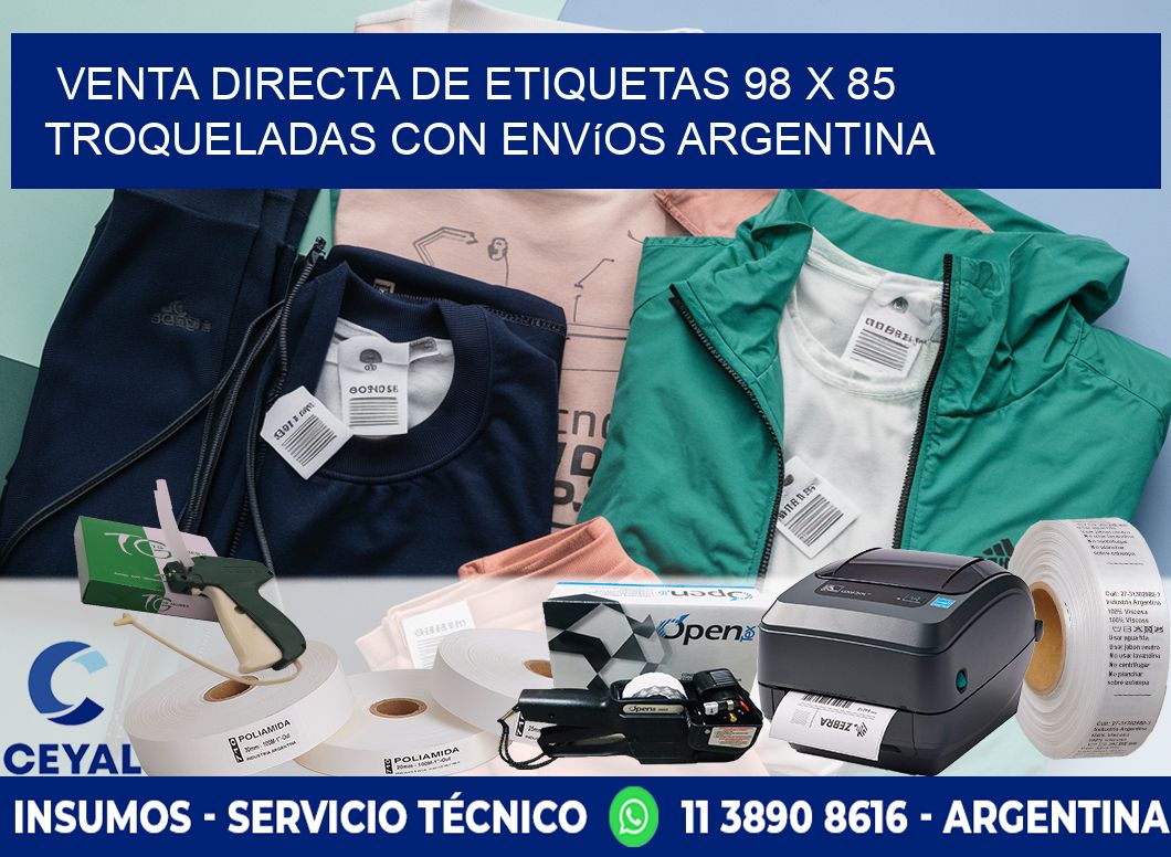 Venta directa de etiquetas 98 x 85 troqueladas con envíos Argentina