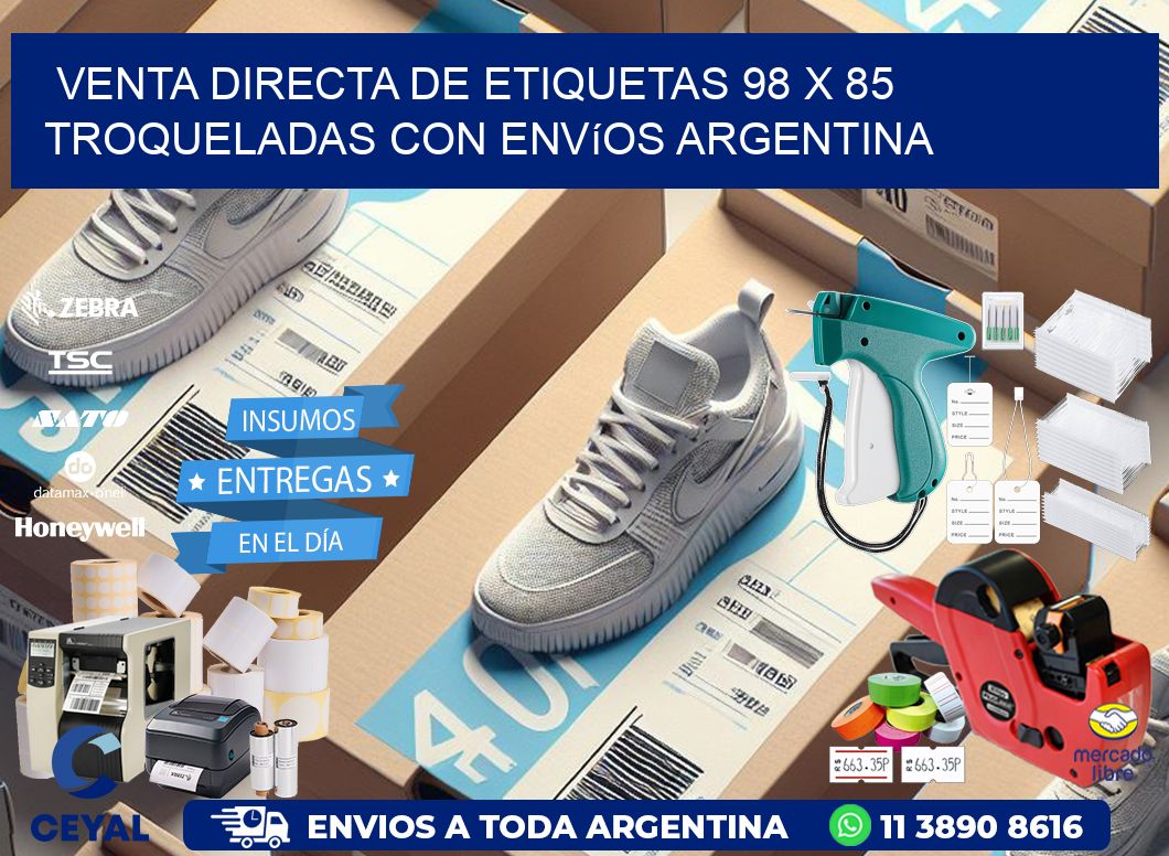 Venta directa de etiquetas 98 x 85 troqueladas con envíos Argentina