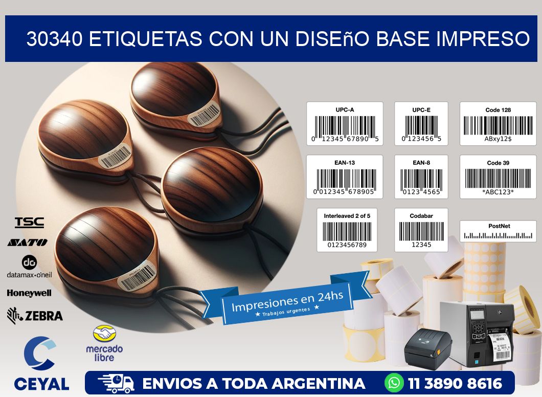 30340 etiquetas con un diseño base impreso