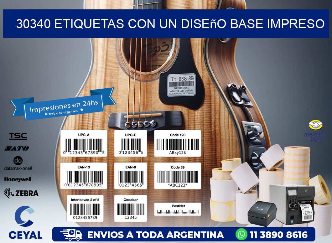 30340 etiquetas con un diseño base impreso