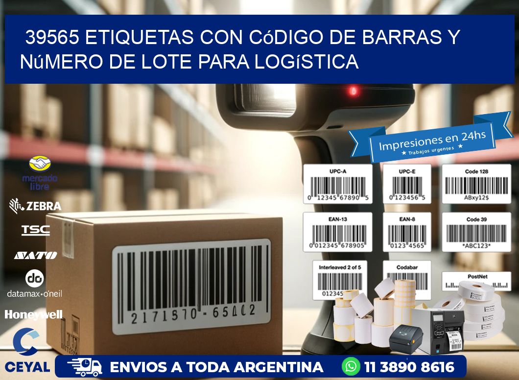 39565 etiquetas con código de barras y número de lote para logística