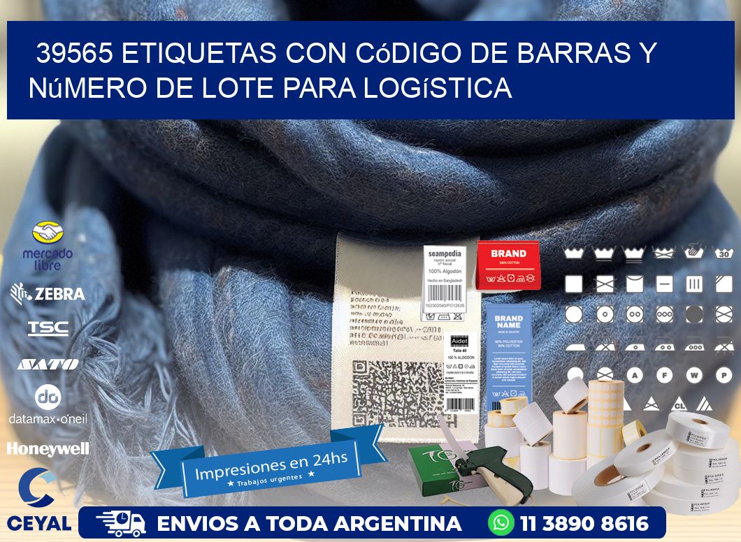 39565 etiquetas con código de barras y número de lote para logística