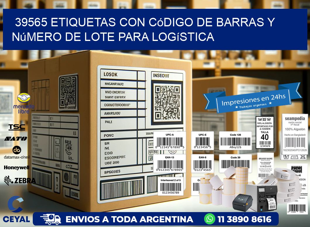 39565 etiquetas con código de barras y número de lote para logística