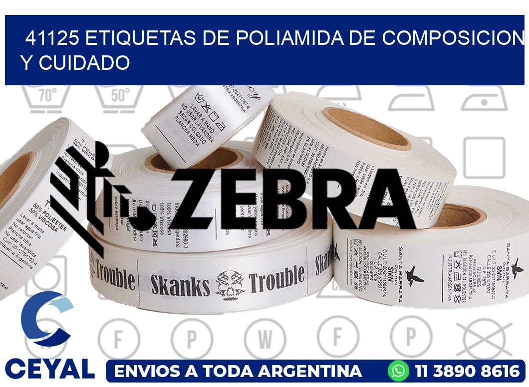 41125 etiquetas de poliamida de composicion y cuidado