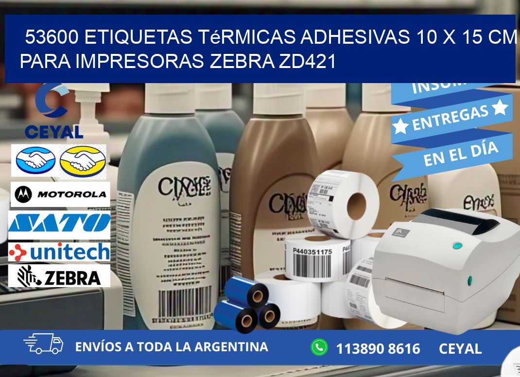 53600 Etiquetas Térmicas Adhesivas 10 x 15 cm para Impresoras Zebra ZD421