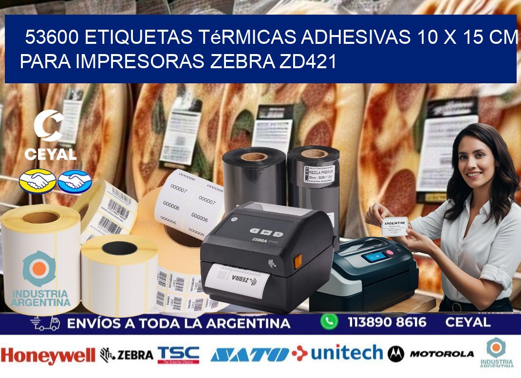 53600 Etiquetas Térmicas Adhesivas 10 x 15 cm para Impresoras Zebra ZD421