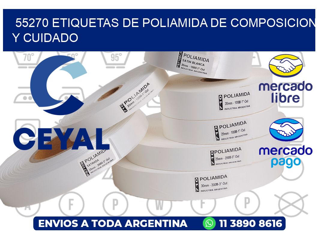 55270 etiquetas de poliamida de composicion y cuidado