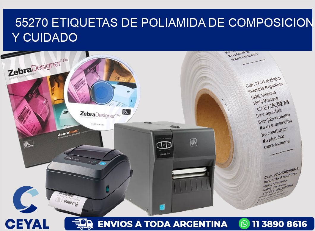 55270 etiquetas de poliamida de composicion y cuidado