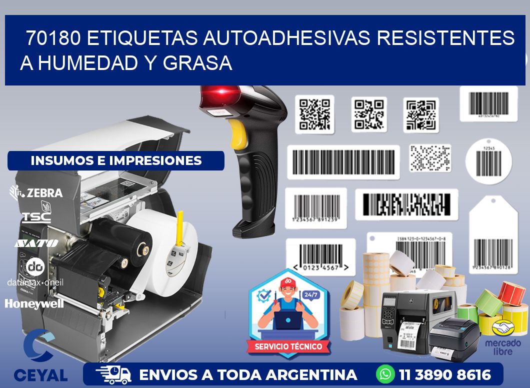 70180 etiquetas autoadhesivas resistentes a humedad y grasa