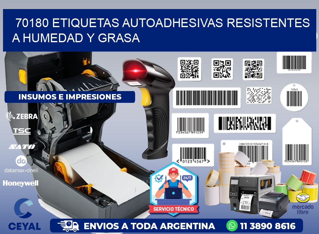 70180 etiquetas autoadhesivas resistentes a humedad y grasa