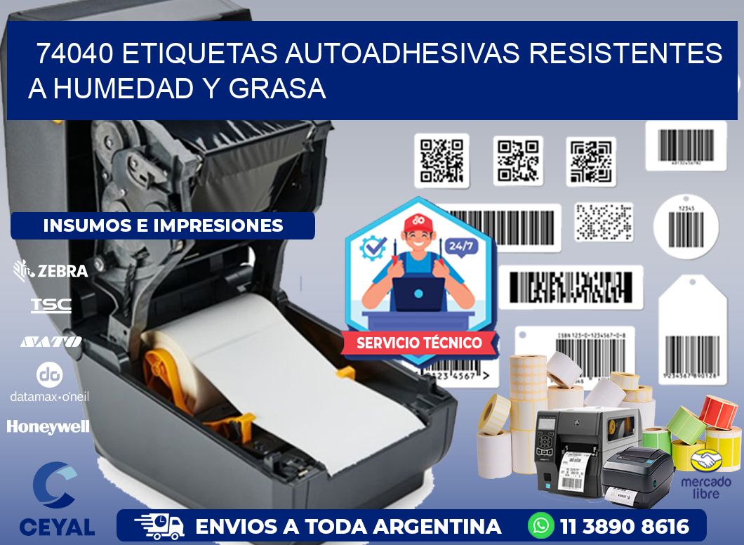 74040 etiquetas autoadhesivas resistentes a humedad y grasa