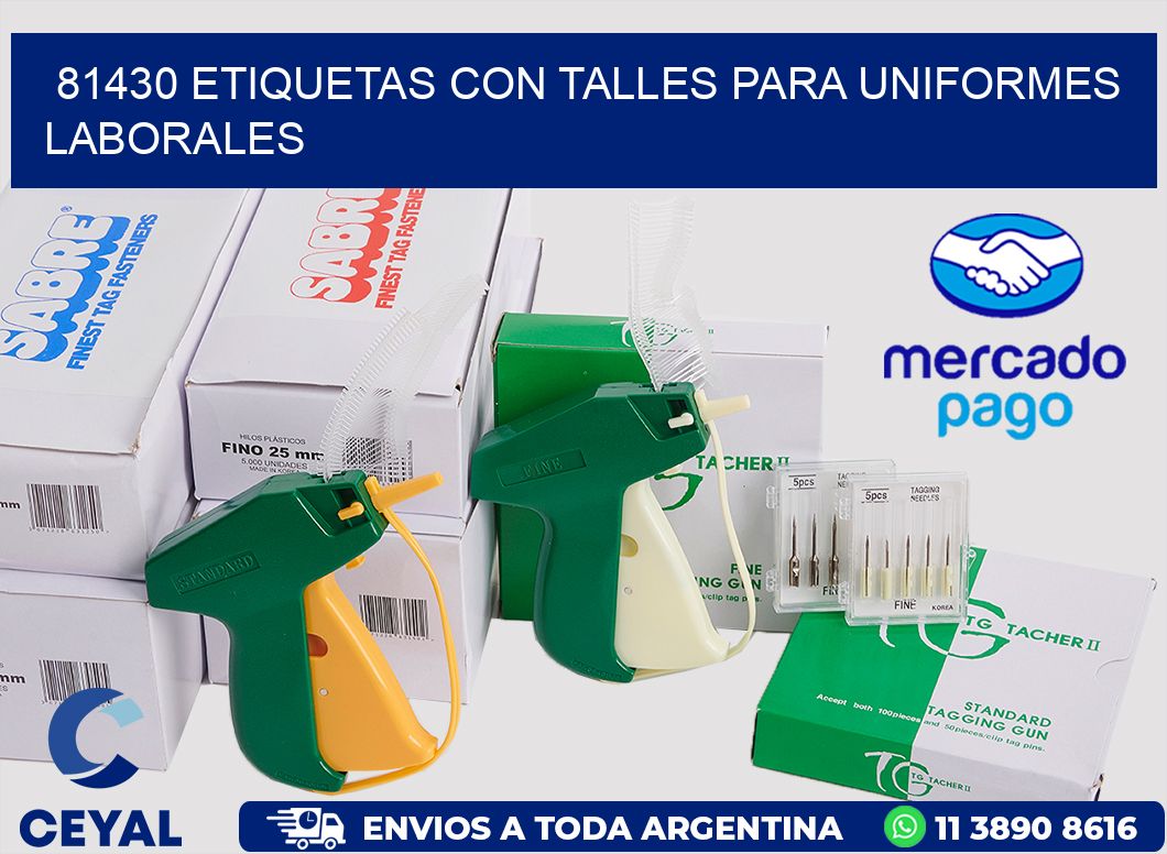 81430 etiquetas con talles para uniformes laborales