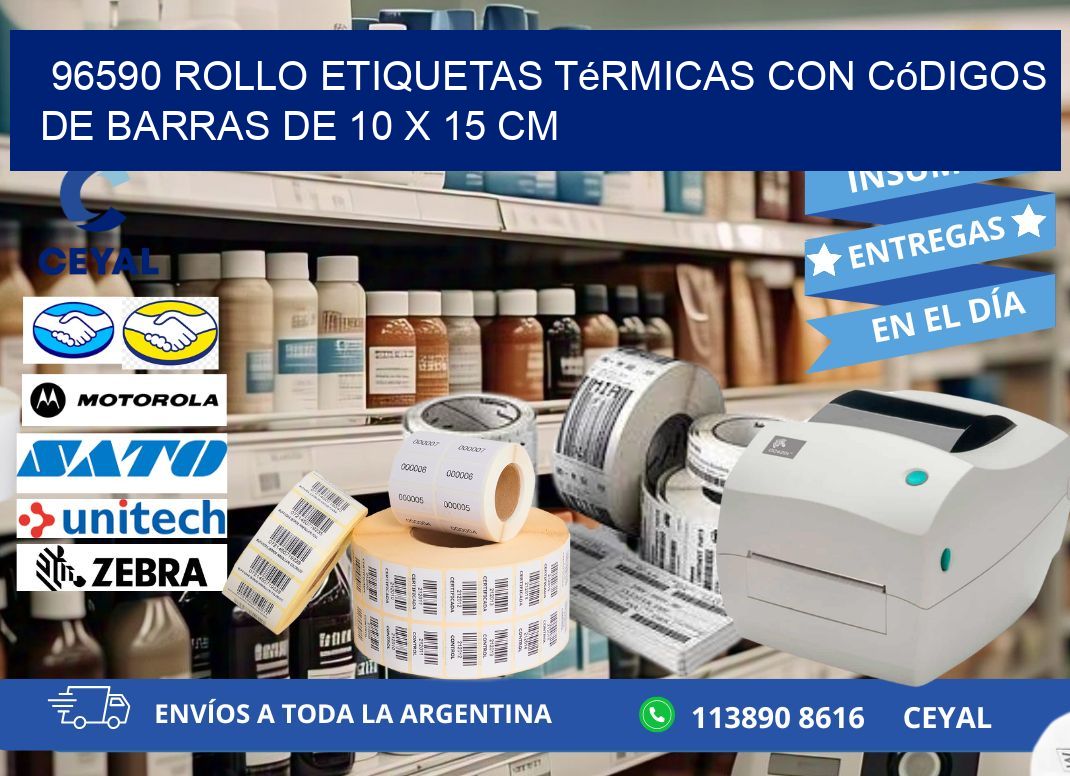 96590 Rollo etiquetas térmicas con Códigos de Barras de 10 x 15 cm
